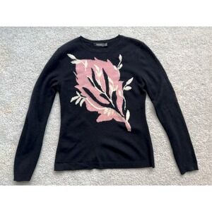 MAX&Co. 100% Cashmere Crew Neck Floral Sweater Size S Black